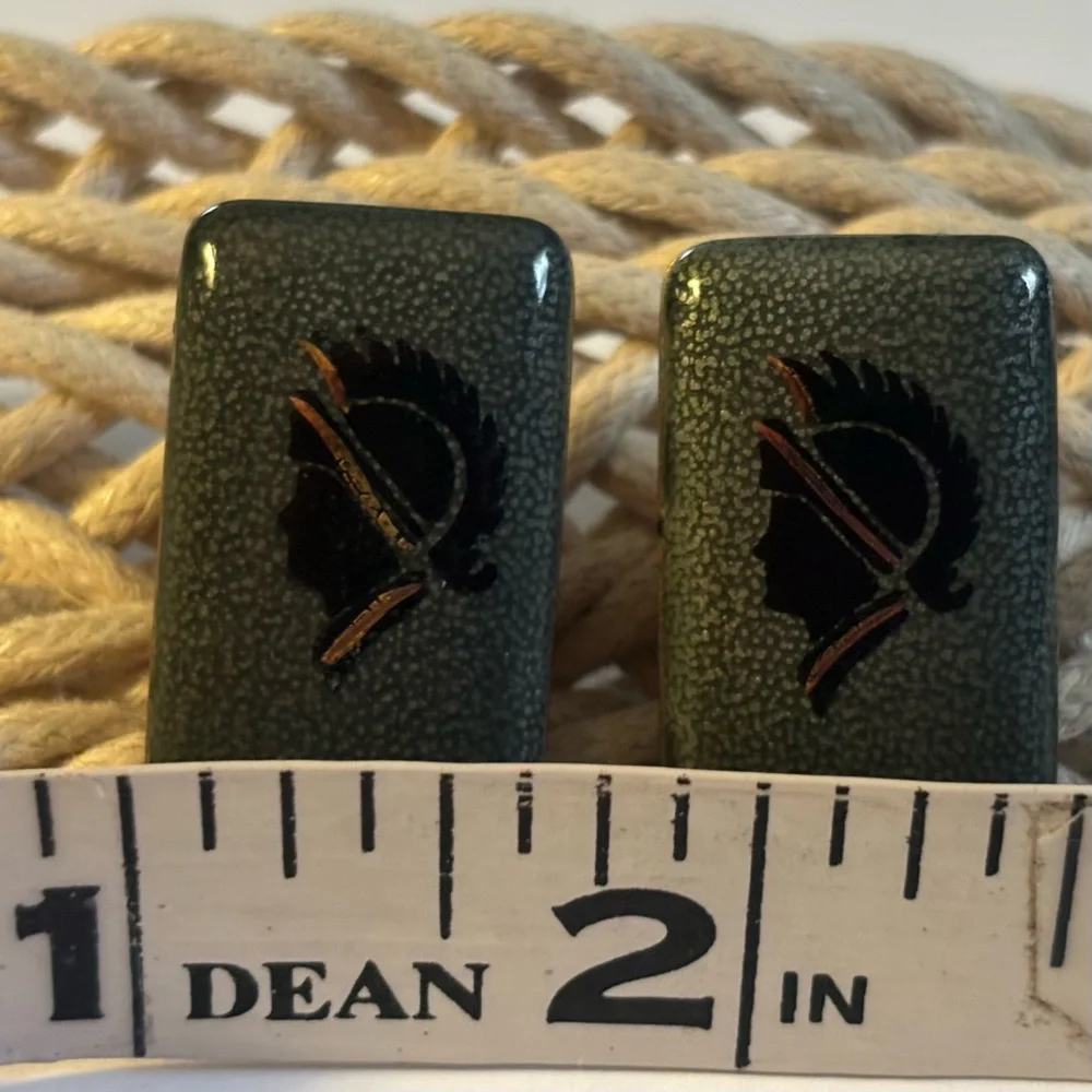 VTG HUGE cufflinks knight Enamel Roman Centurion silhouette 14 kt Evan Eames Era